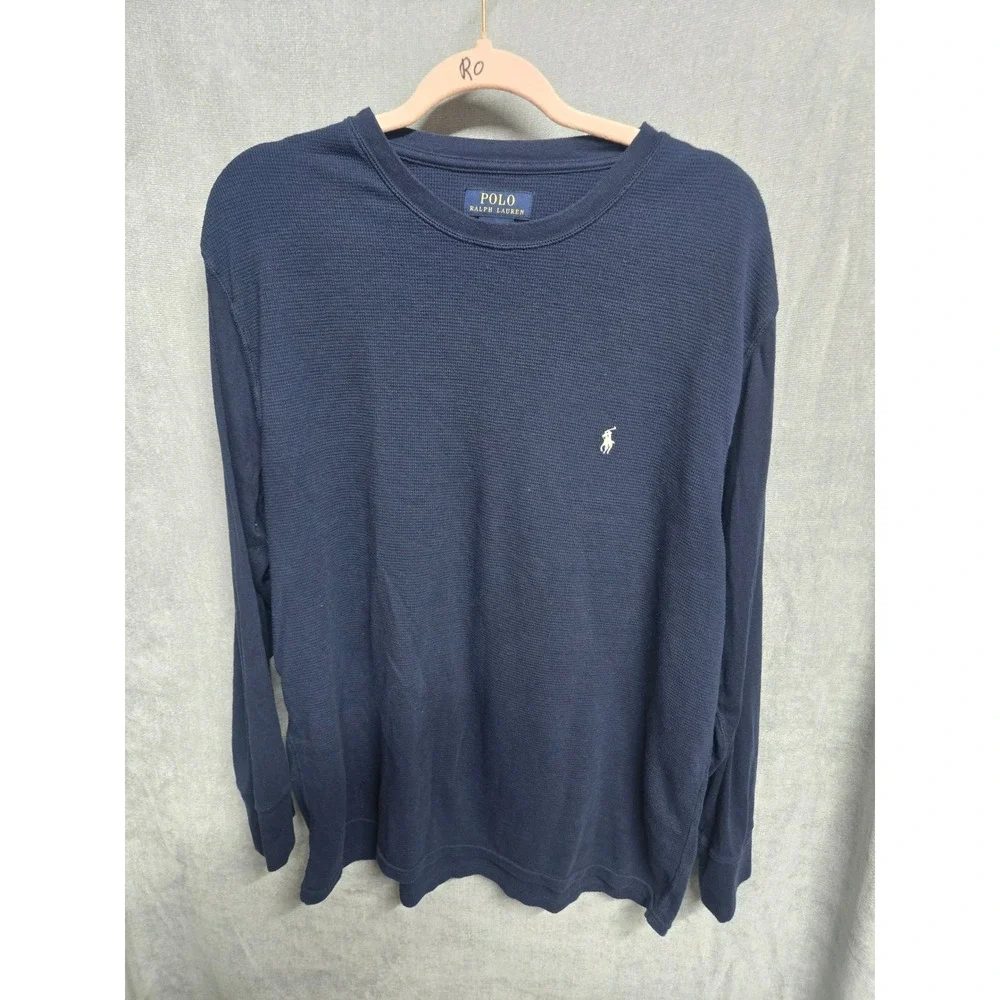Polo Ralph Lauren Mens 2XL Navy Blue Waffle Knit Thermal Long Sleeve Shirt